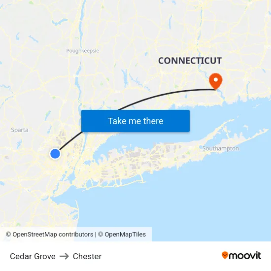 Cedar Grove to Chester map