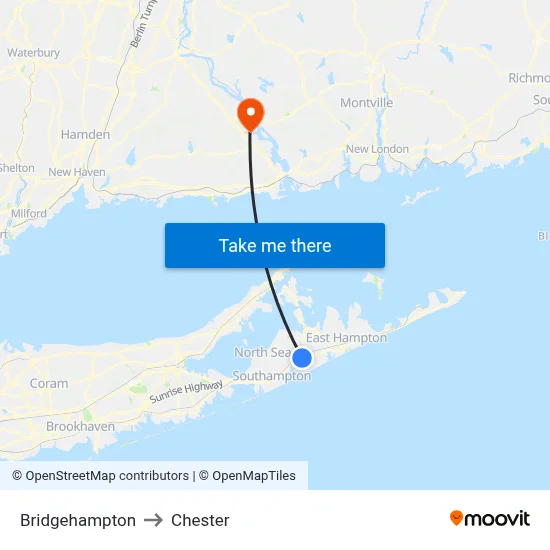 Bridgehampton to Chester map