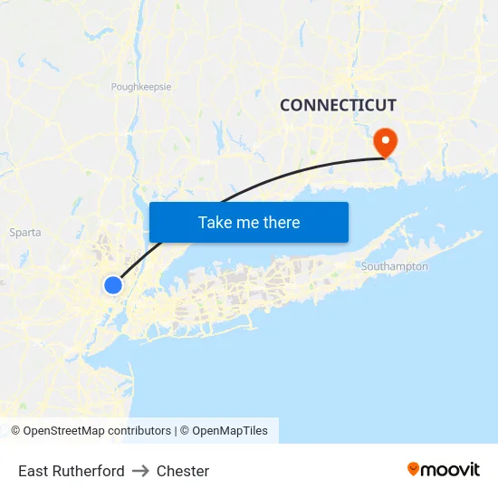 East Rutherford to Chester map