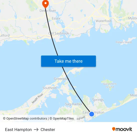 East Hampton to Chester map