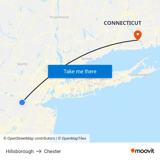Hillsborough to Chester map