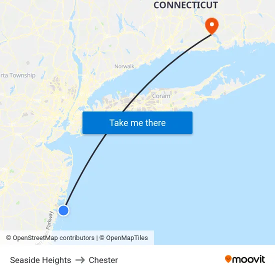 Seaside Heights to Chester map