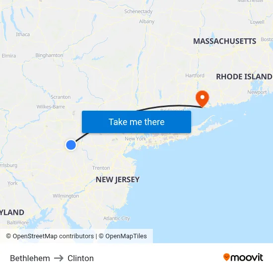 Bethlehem to Clinton map