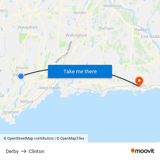 Derby to Clinton map