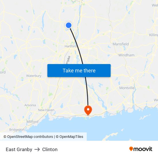 East Granby to Clinton map