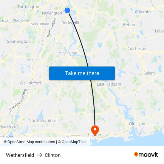 Wethersfield to Clinton map