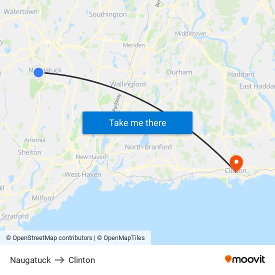 Naugatuck to Clinton map