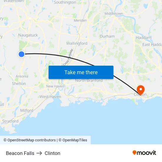 Beacon Falls to Clinton map