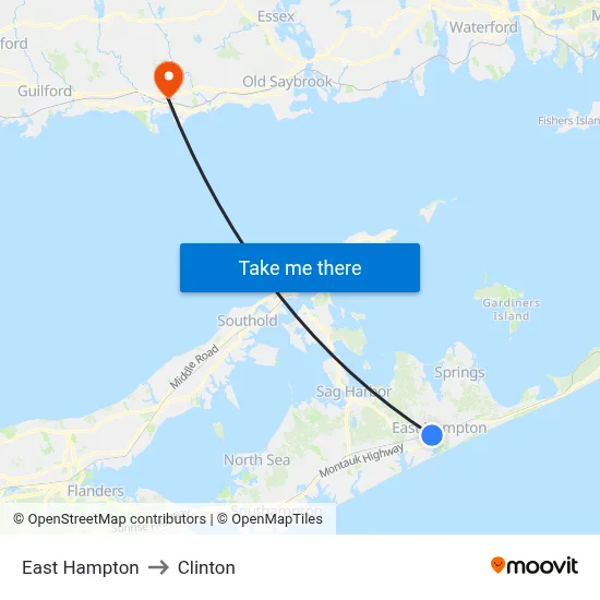 East Hampton to Clinton map