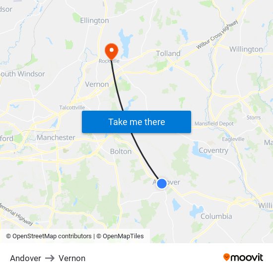 Andover to Vernon map