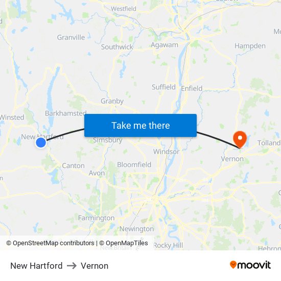 New Hartford to Vernon map