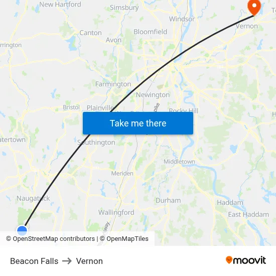 Beacon Falls to Vernon map
