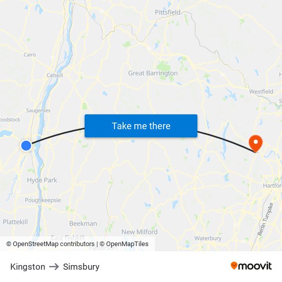 Kingston to Simsbury map