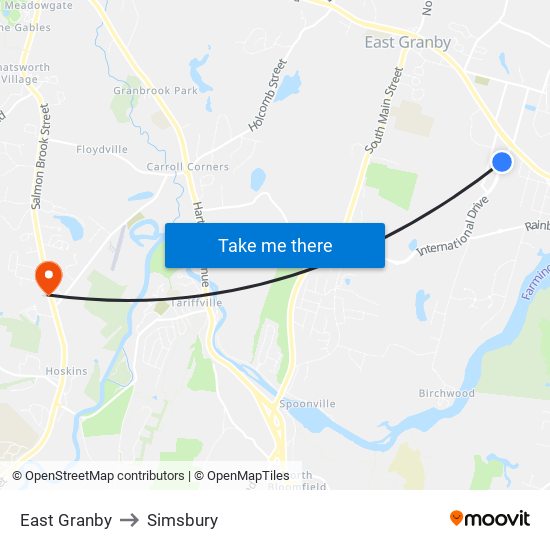 East Granby to Simsbury map