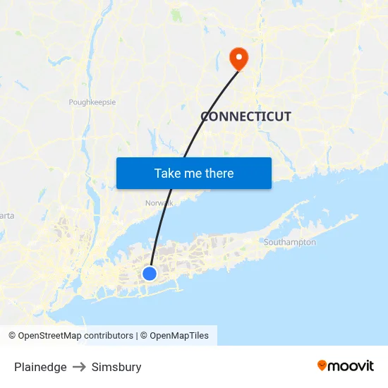 Plainedge to Simsbury map