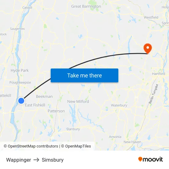 Wappinger to Simsbury map