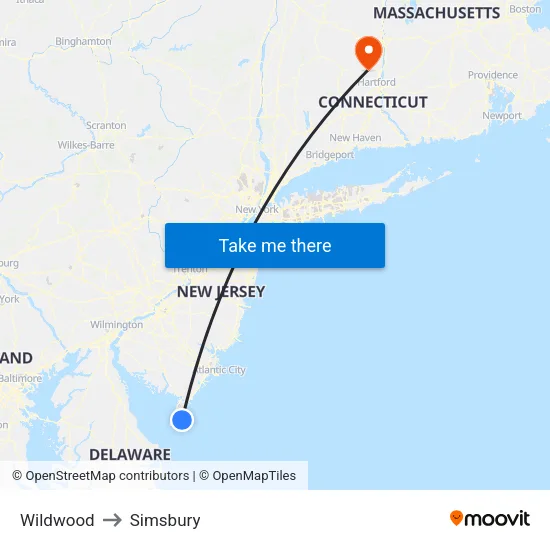 Wildwood to Simsbury map