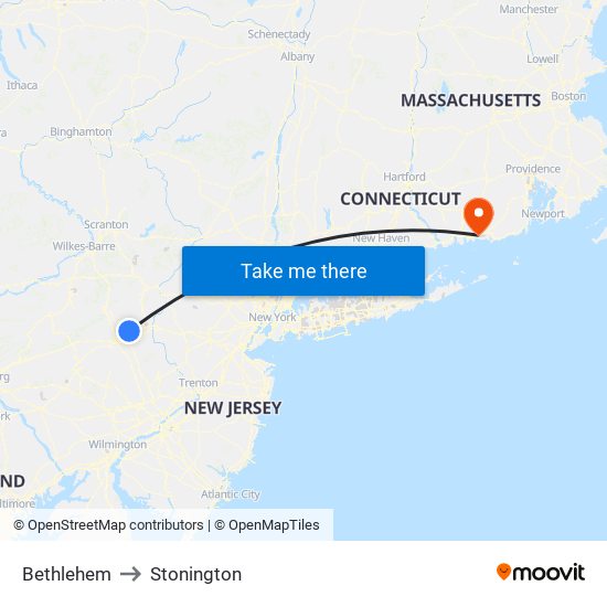 Bethlehem to Stonington map