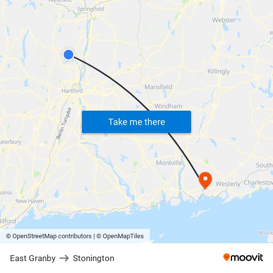 East Granby to Stonington map
