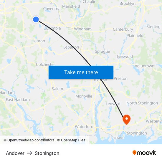 Andover to Stonington map