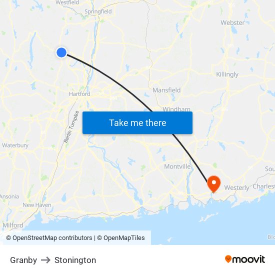 Granby to Stonington map