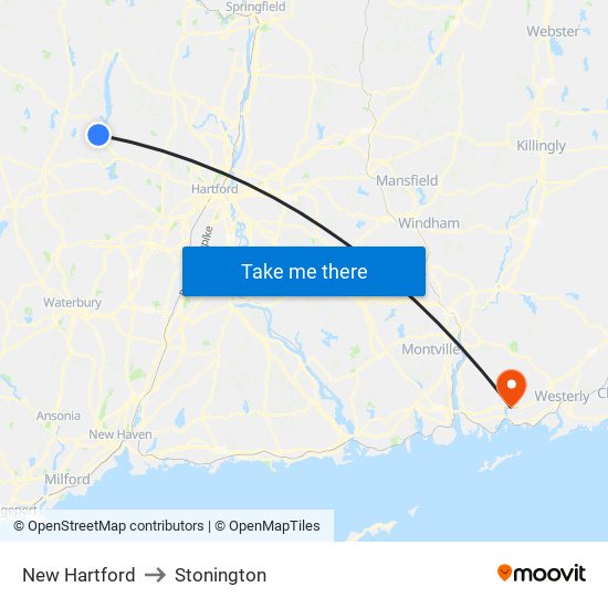 New Hartford to Stonington map