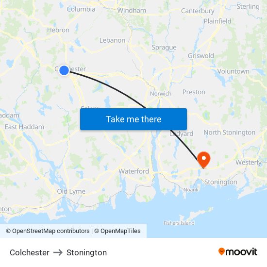 Colchester to Stonington map