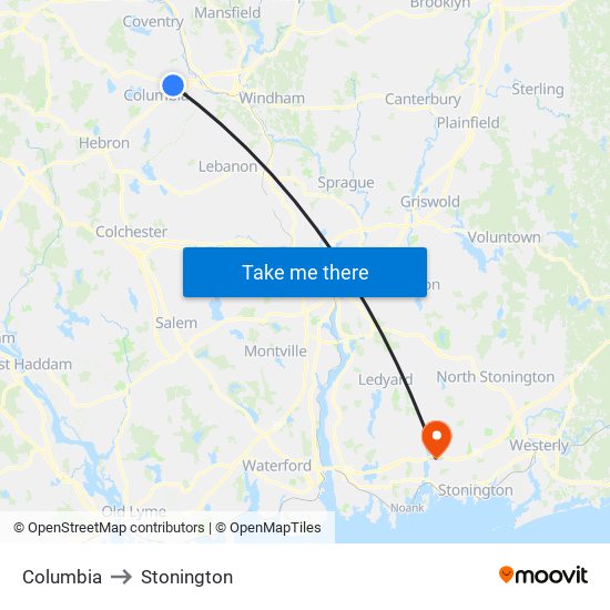 Columbia to Stonington map