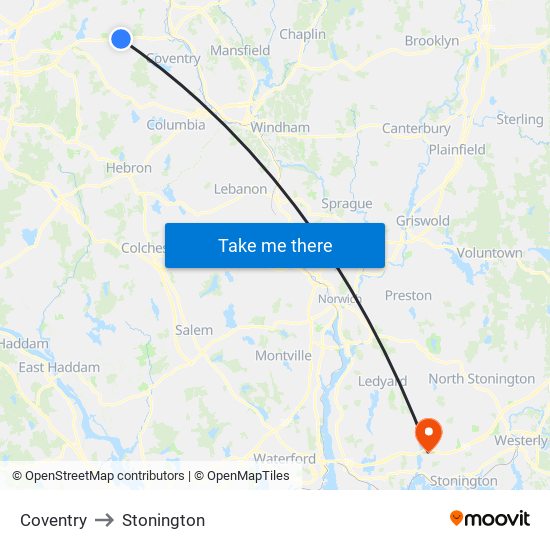 Coventry to Stonington map