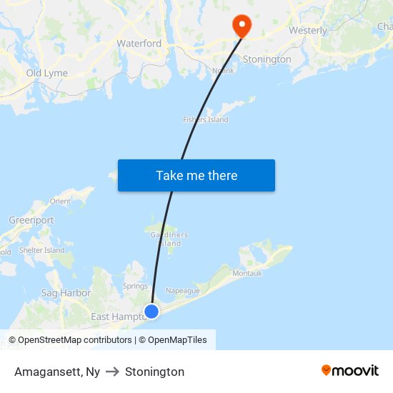 Amagansett, Ny to Stonington map