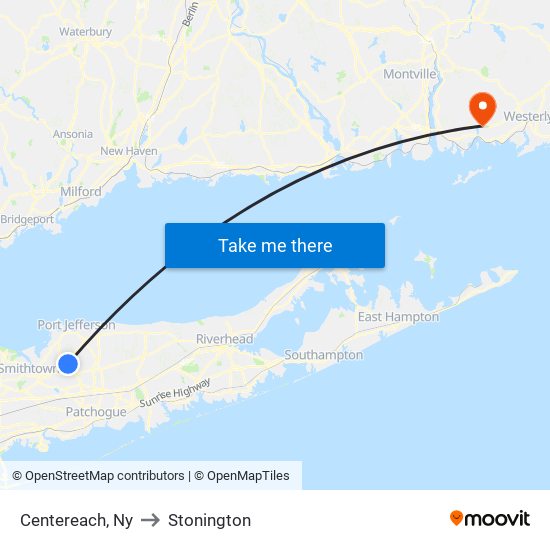 Centereach, Ny to Stonington map