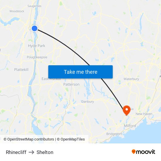 Rhinecliff to Shelton map