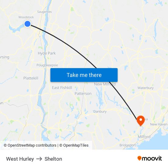 West Hurley to Shelton map