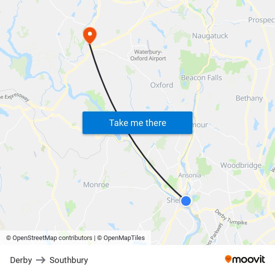 Derby to Southbury map