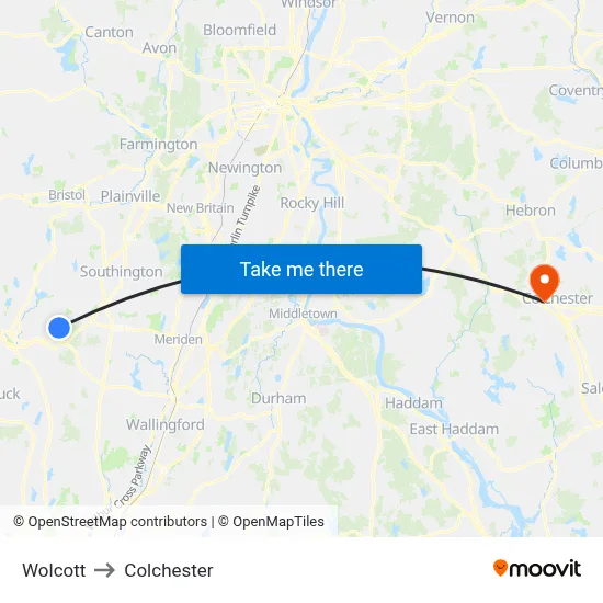 Wolcott to Colchester map