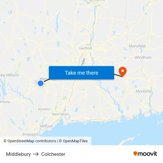 Middlebury to Colchester map