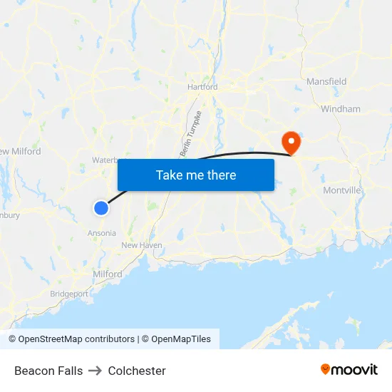Beacon Falls to Colchester map