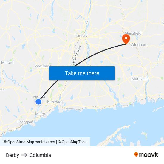 Derby to Columbia map