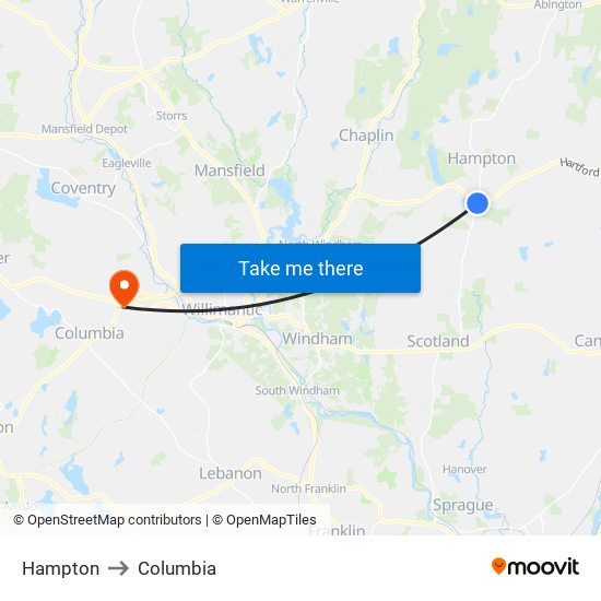 Hampton to Columbia map
