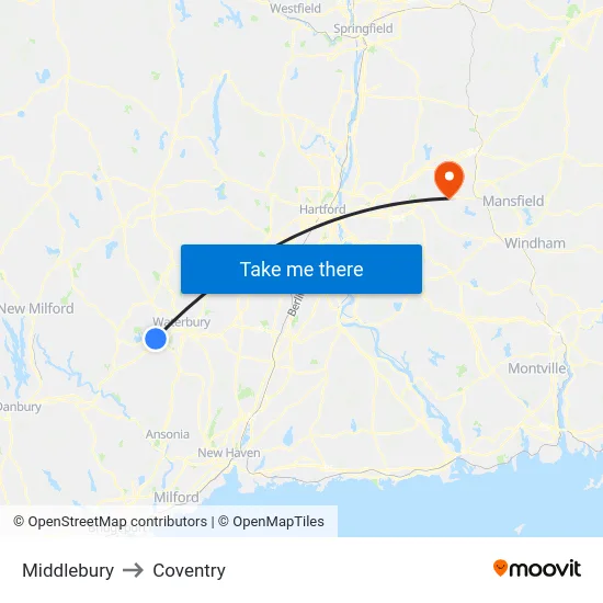 Middlebury to Coventry map