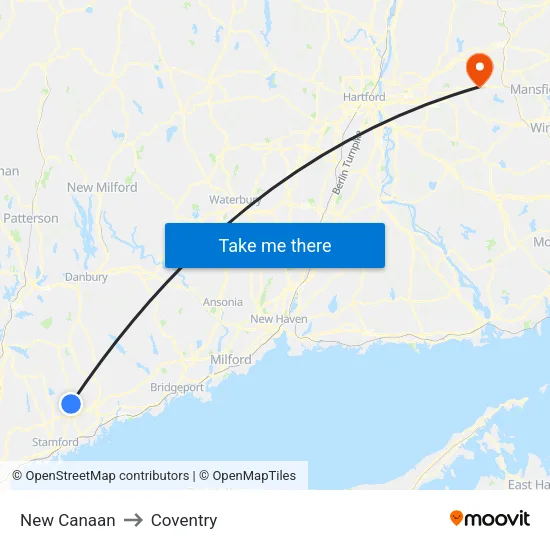 New Canaan to Coventry map