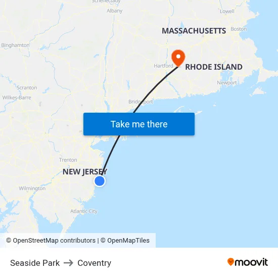 Seaside Park to Coventry map