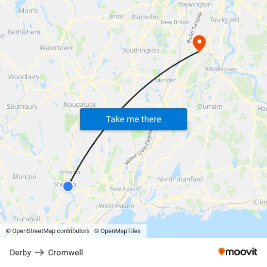 Derby to Cromwell map