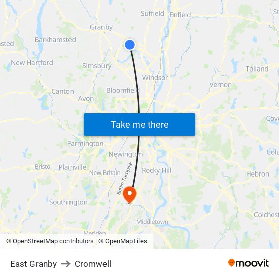 East Granby to Cromwell map