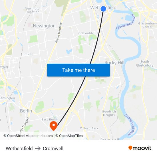 Wethersfield to Cromwell map