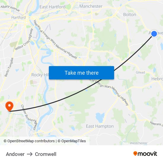 Andover to Cromwell map