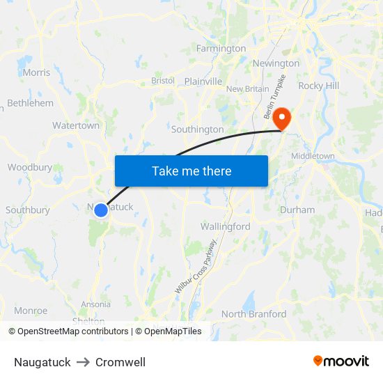 Naugatuck to Cromwell map