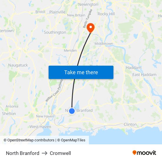 North Branford to Cromwell map