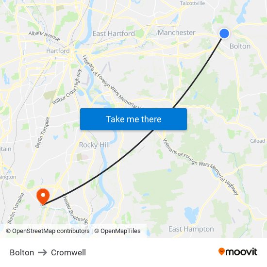 Bolton to Cromwell map