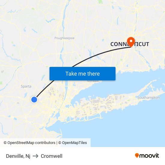Denville, Nj to Cromwell map